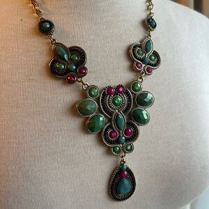Elegant Green and Pink Statement Necklace